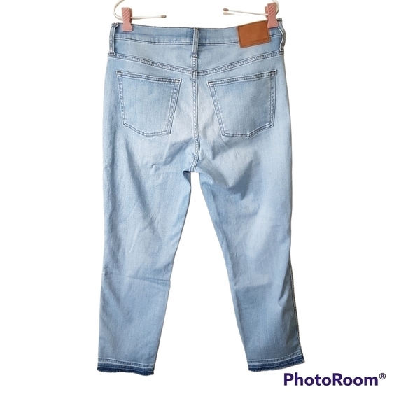 J Crew Vintage Straight released frayed hem distressed blue jeans. - Picture 2 of 15
